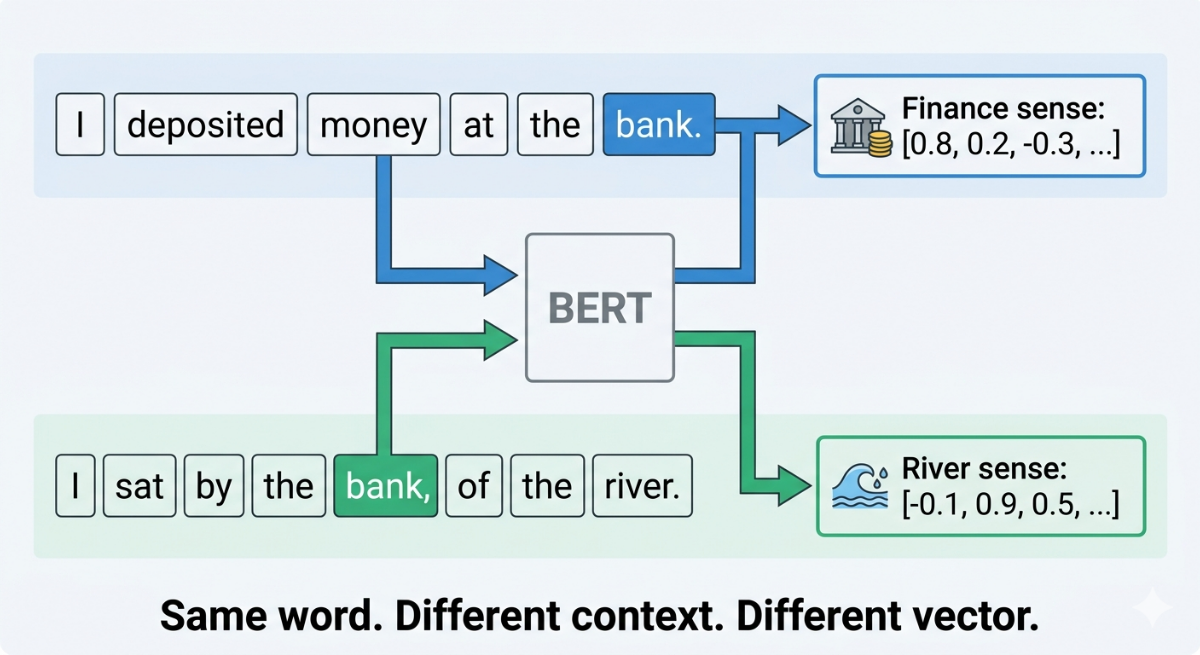 contextual embeddings BERT same word different contexts
